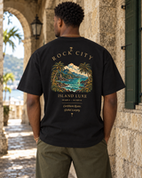 Rock City Tee — Black, back view; generated editorial visualization