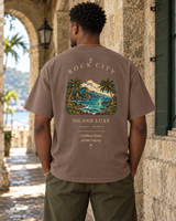 Rock City Tee — Mocha, back view; generated editorial visualization