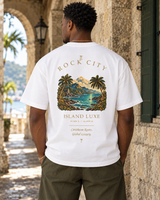 Rock City Tee — White, back view; generated editorial visualization