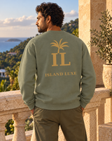 Reefline Crewneck — Light Olive, back view; generated editorial visualization