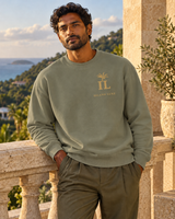 Reefline Crewneck — Light Olive, front view; generated editorial visualization