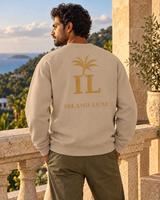Reefline Crewneck — Tan, back view; generated editorial visualization