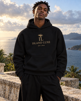 Midnight Current Hoodie — Black, front view; generated editorial visualization
