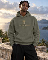 Midnight Current Hoodie — Fatigue Green, front view; generated editorial visualization