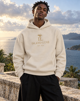Midnight Current Hoodie — Sand, front view; generated editorial visualization