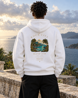 Midnight Current Hoodie — White, back view; generated editorial visualization